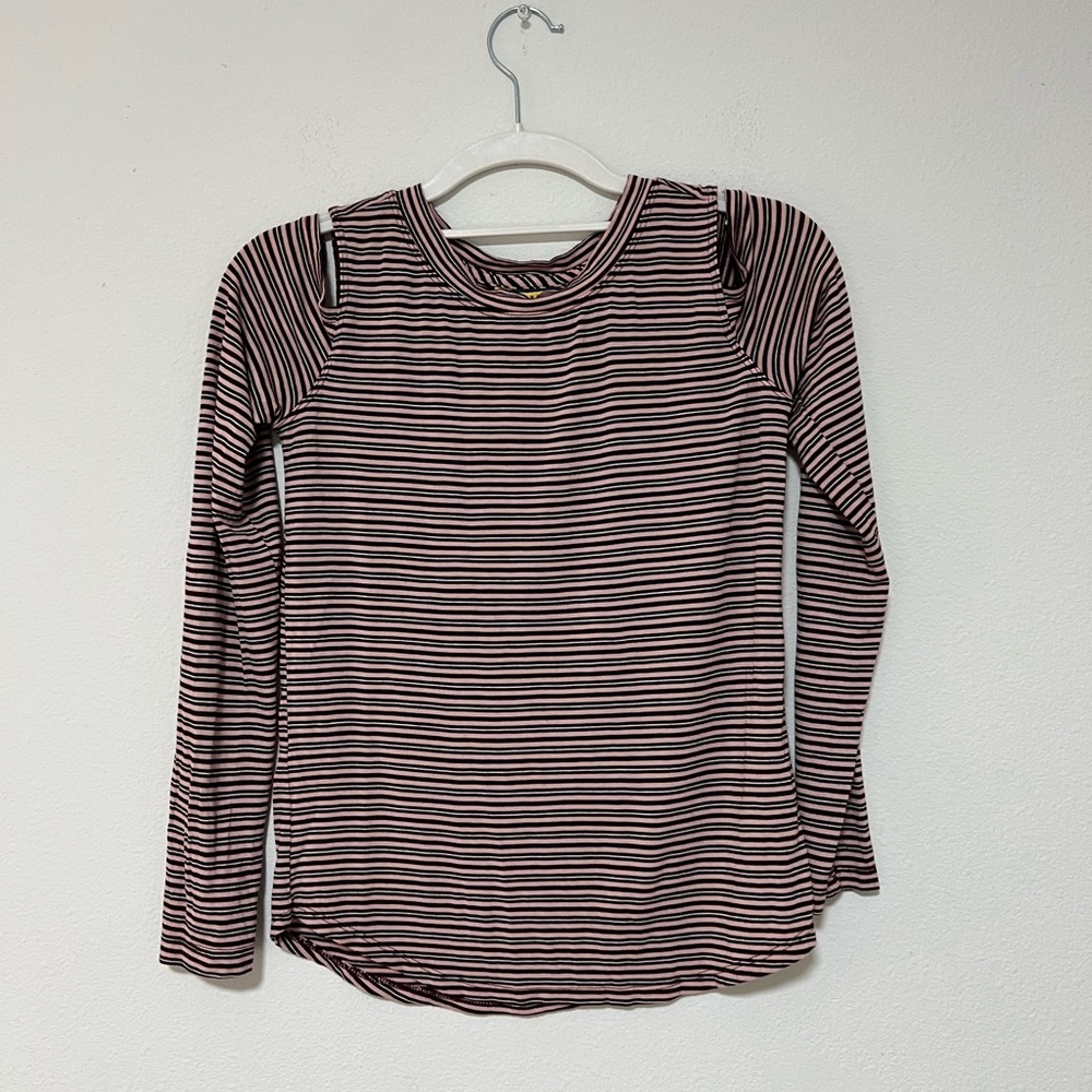 Prince & Fox Striped Open-Shoulder Long-Sleeve Top